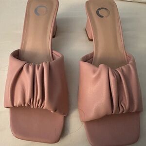 Women's Pink Ruched Slide Heel